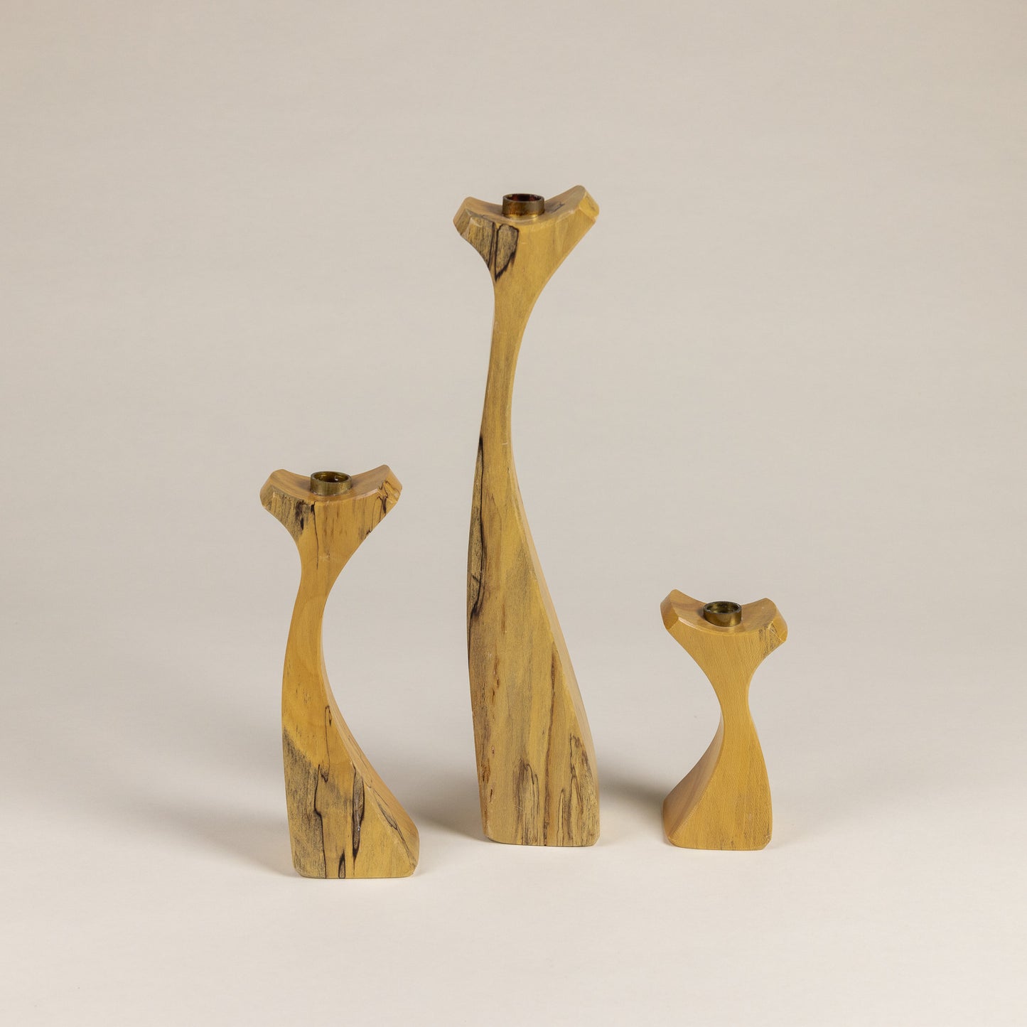 Artisan Hand Carved Wooden Candle Holder Set